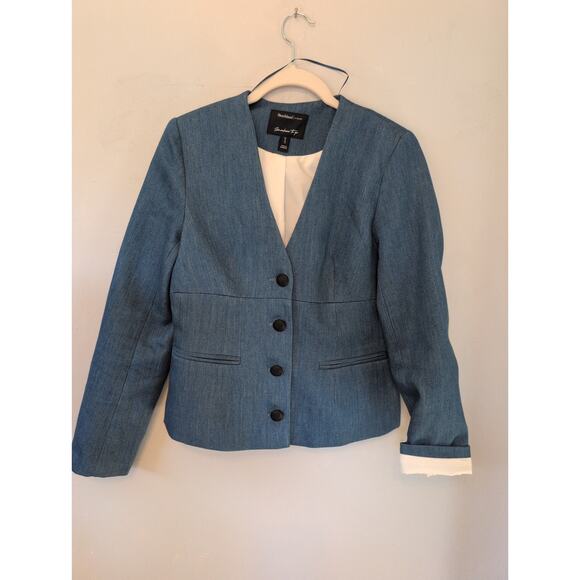 River Island | Blue Denim V-neck Blazer | Size 4 - Picture 1 of 6